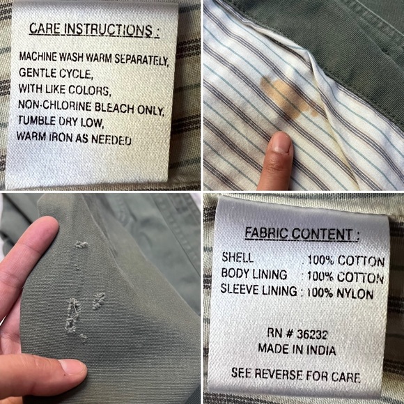 Giacca army green utility military jacket striped lining 100% cotton overcoat - Picture 16 of 16